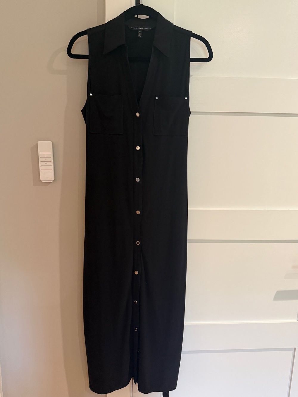 White House Black Market Sleeveless Black Button-Front Midi Dress - Medium